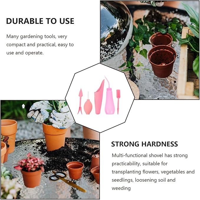 Garden Tools Kit for Succulent Planting and Transplanting, 5pcs Pink Gardening Hand Tool Set for Bonsai and Indoor Outdoor Plant Care