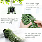 Artificial Hanging Plants for Shelf, 2-Pack Fake Potted Greenery Faux String of Pearls in Black Pot, Décor for Office Living Room Bathroom Indoor Outdoor