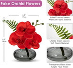Red Orchids Artificial Flowers Faux Orchids Arrangement in Black Glass Vases Set of 3 Real Touch Phalaenopsis Orchid Flowers Small Fake Orchid Centerpiece for Dining Room Table