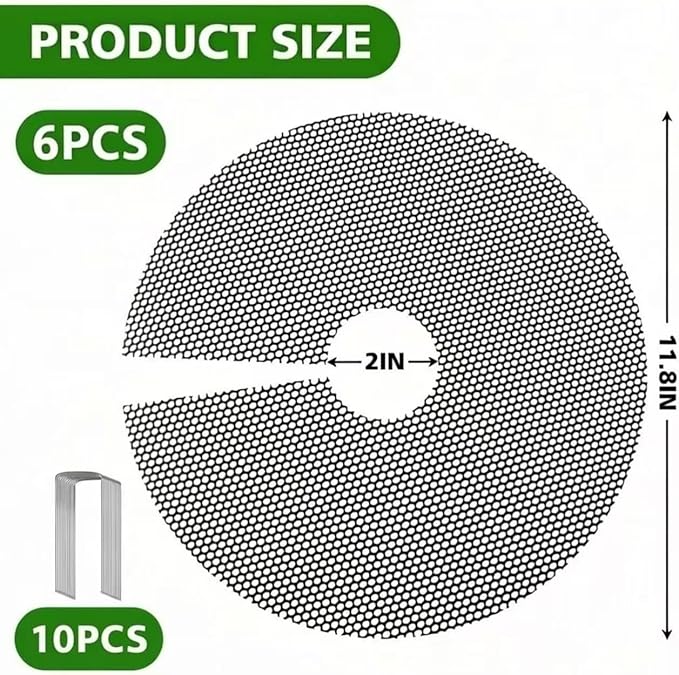 6 Pack Plant Pot Grids, 11.8" Trim-to-Fit Plant Pot Soil Covers Protectors from Animals, Indoor Outdoor Plant Protection with Metal Stakes, Black