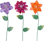 Topadorn Floral Garden Stake Glow in Dark Plant Pick Water Proof Metal Flower Stick for Outdoor Garden Decor, Set of 3