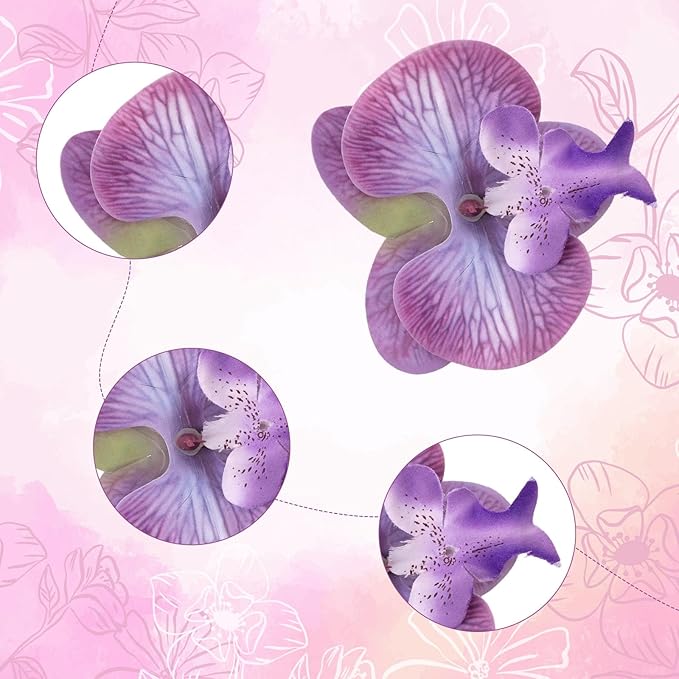 12PCS Fake Orchid Fabric Flower Heads 3.5in Artificial Orchids Flowers Heads for DIY Crafts Home Wedding Party Photography Props Decoration