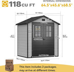 DWVO Outdoor Storage Shed 6x4.4 FT Plastic Garden Tool Shed with 2 Windows, Double-Wall Outside Shed for Lawn Mower, Garden Tool for Backyard, Lawn, Patio