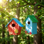 DoubleFill 2 Pcs Birdhouses for Outdoor Hanging Yard Outside Wooden Birdhouse Hand Painted Bird Box for Bird Lovers Bluebird Tree Garden Decor Decorative Birdhouse(Elegant Color,Wooden Roof)