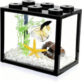 Small Betta Fish Tank, Stackable Mini Fish Tank Tiny Aquarium Kit with Aquarium Gravel & Resin Decorations, 0.6 Gallon Cube Desktop Fishbowl for Snails, Crabs, Starfish (Black)