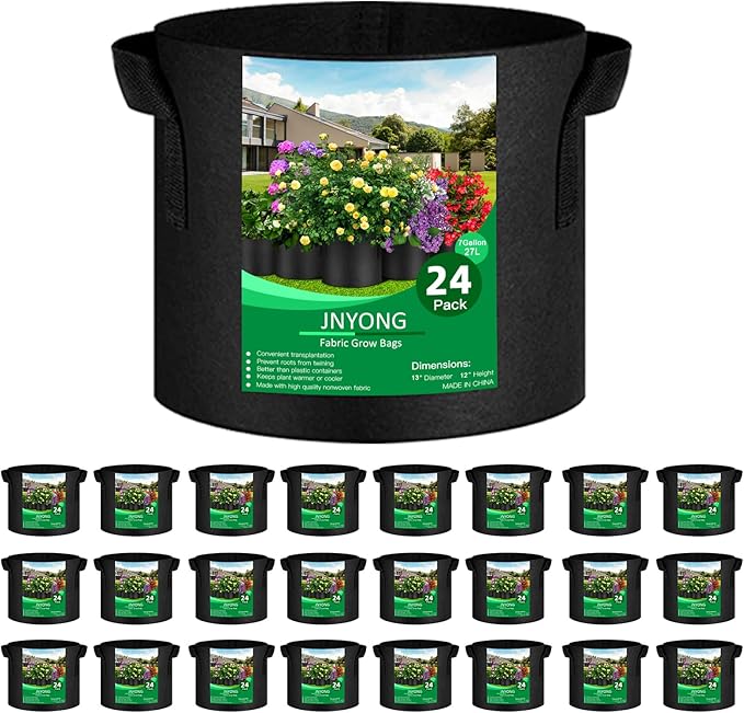JNYONG 24-Pack 7 Gallon Thickened Non-Woven Grow Bags, Aeration Fabric Pots with Handles