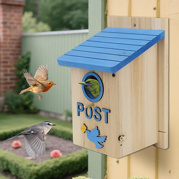 Wooden Bird Houses Bird House for Outside, Blue Wood Mailbox Bird House for Outdoors, Entrance Hole Bird House for Garden Blue Bird Hummingbird Wren Cardinal Swallow Sparrow Finch