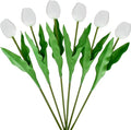 Mandy's White Artificial Tulips Flowers Centerpiece, 17.7" Lifelike PU Fake Floral Stems 6pcs for Kitchen Island & Dining Table, Spring Decor for Easter