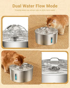 Stainless Steel Cat Water Fountain - 108oz/3.2l Metal Pet Water Bowl Dispenser with Quiet Pump - Automatic Water Fountains for Dog/Cats Drinking - Pets Waterer Indoor with Replacement Filters