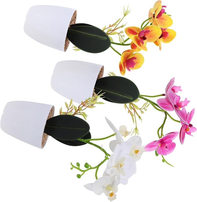 3pcs Faux Phalaenopsis Bonsai Plants with Pot, 3D Printed Touch Artificial Flowers, Decorative Indoor Fake Orchid Ornaments for Living Room Home Décor