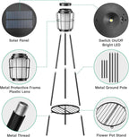 2-in-1 Solar Lights Outdoor with Plant Stand, Waterproof Solar Floor Lamp & Tall Metal Planter Holder for Outside, Decorative Tripod Pathway Lantern for Patio, Garden, Porch, Yard Decor (2 Pack)