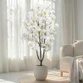 Faux White Cherry Blossom 6ft(72in) Artificial Floor Plant for Indoor Decor Natural Potted Tree with Texture Flowers and Realistic Wood Trunk for Home Living Room,Office Perfect Housewarming Gift