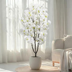 Faux White Cherry Blossom 6ft(72in) Artificial Floor Plant for Indoor Decor Natural Potted Tree with Texture Flowers and Realistic Wood Trunk for Home Living Room,Office Perfect Housewarming Gift