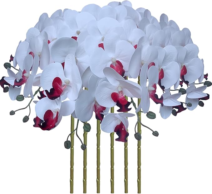 FagusHome 32 Inch Artificial Phalaenopsis Flowers 6 Pcs Artificial Orchid Flowers Stem Plants for Home Décor (Pure White)