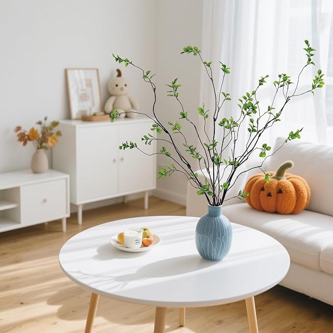 6 Pcs Artificial Ficus Branches Faux Eucalyptus Stems, 47.2 Inch Fake Greenery Stems Artificial Plants for Vase Filler Decoration, Fake Leaves Branches Centerpieces Decor.