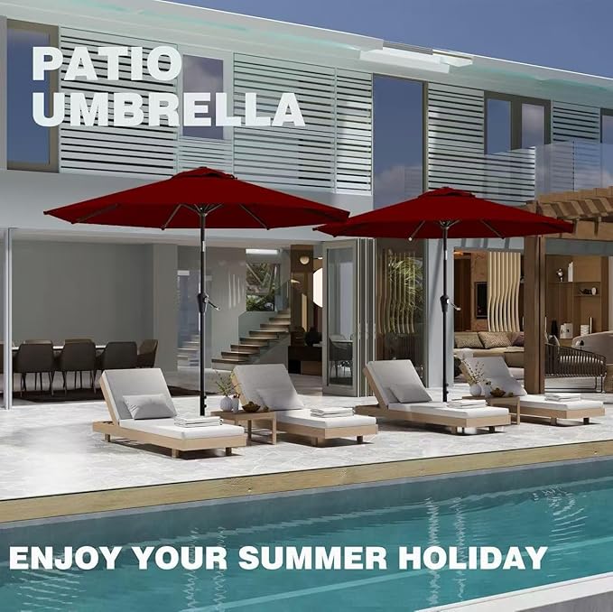 AreShark 9 FT Patio Umbrella for Outdoor, Outdoor Table Umbrella with Push Button Tilt and Crank, Outdoor Patio Umbrellas with 8 Sturdy Ribs for Market, Garden, Pool (Burgundy)