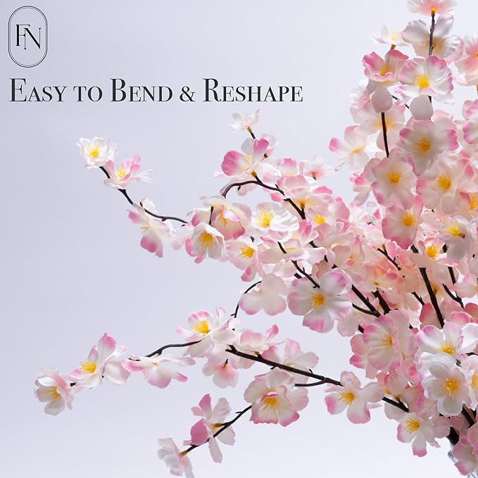 8 Pack Artificial Cherry Blossom Branches - 20 Inch Real Touch Silk Flowers with Bendable Stems for Vase, Wedding, Home Office Decor, Spring Floral, Party & Event Decor (Blush Pink Gradient)