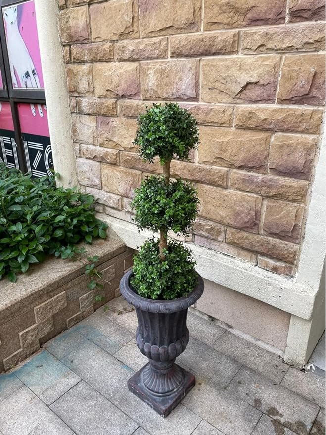 ALL SEASON GREEN 2 Pack 3ft Artificial Outdoor Boxwood Topiary Trees, UV Resistant Triple Ball Shape Fake Plants