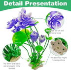 Hamiledyi 2 Pcs Artificial Lotus Flowers with Small Artificial Seaweed Plants Fish Tank Plastic Plants Decorations Purple and White-Purple Blossoms Artificial Water Plants Perfect for Aquarium Decor
