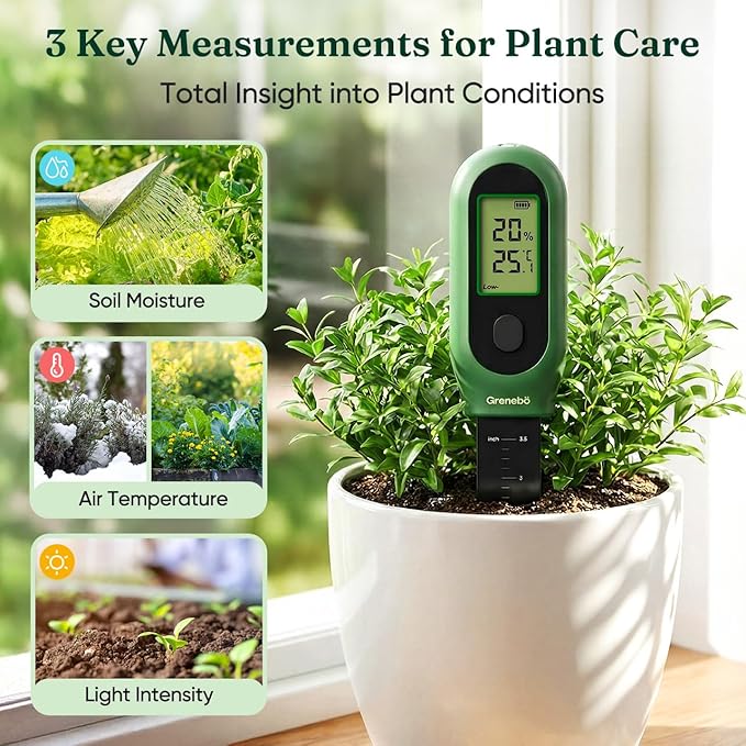 3-in-1 Soil Moisture Meter, Digital Plant Water Meter, Temperature & Sunlight Intensity Sensor, LCD Display Soil Tester for Gardening, Farming, Plant Care, Indoor & Outdoor Plants, 2 Pack