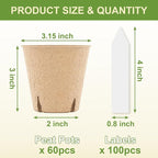 NEWMIAO 60 Pack 3.15 Inch Peat Pots, Biodegradable Seed Starter Pots for Seedlings with Drainage Holes, Germination Nursery Pots Kit Including 100 Plant Labels for Gardening (Round-60pcs)