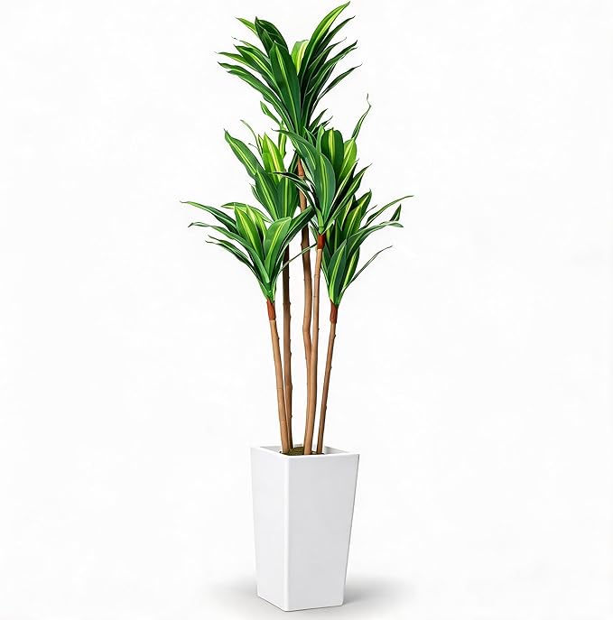 Garvee 4.8FT Artificial Dracaena Plant, Faux Yucca Tree in White Tall Planter, Artificial Trees Fake Floor Plant in Pot for Home Office Indoor Outdoor Decor