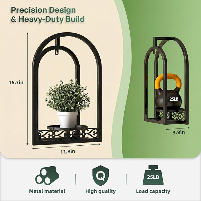 Hanging Planter for Indoor & Outdoor Plants, Mid Century Modern Iron Frame Wall Decor for Living Room Garden Patio 3 Pack Black（No Light）