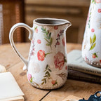 Vintage Fruit and Floral Ceramic Vase with Handle, Retro Ice Glazed Crack Farmhouse Pitcher Vase for Home Decor, Living Room, Shelf, Office, Rustic Table Centerpiece 7 Inch