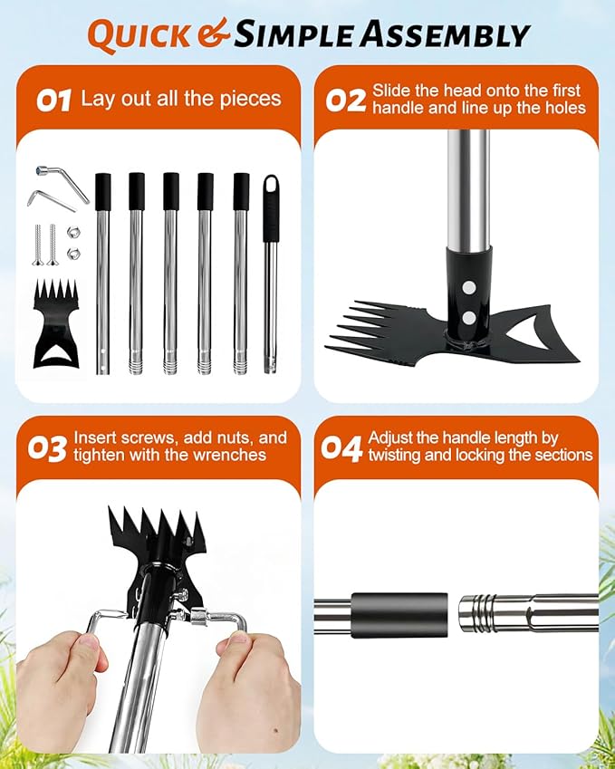 Weed Puller Tool with 70" Long Handle, Heavy Duty 2-in-1 Weeder & Garden Hoe, Uprooting Tool for Lawn, Yard, Patio & Garden, Hand Weed Rake for Efficient Gardening (70 inch)