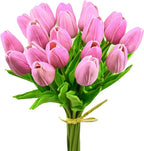 Mandy's Lavender Artificial Tulips Flowers Centerpiece, 13.5" Lifelike PU Fake Floral Stems 20pcs for Kitchen Island & Dining Table, Spring Decor for Easter