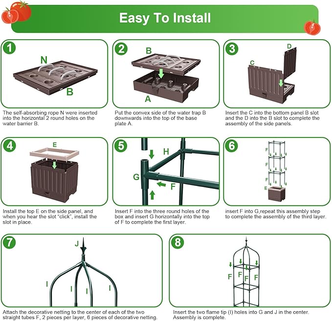 Raised Garden Bed Planter Boxes with Trellis,1pcs 70.9" Self-Watering Tomato Planter Boxes with Trellis for Climbing Vegetables Plants Flowers Tomato,Use for Indoor Outdoor (Brown)