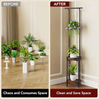 Homsorout Plant Stand Indoor Outdoor - Heavy Duty Metal 2-tier Hanging Plant Holder Space-Saving Iron Plant Stands Tall Plant Shelf for Living Room Garden Balcony（Rustic Brown and Black）