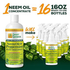 Neem Oil Spray for Plants with Peppermint Oil – for Indoor & Outdoor Plants, Gardens, & Houseplants– Best Value Refill 16 oz Concentrate Makes 2 Gallon RTU