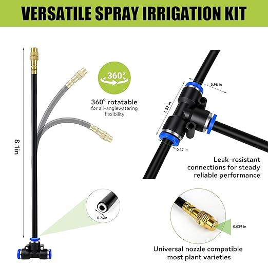 50FT 360° Adjustable Drip Irrigation System Garden Watering System with 12 Nozzles Plant Watering Devices Misting System Greenhouse Accessories for Yard, Lawn