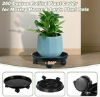 Planterhoma 6 Packs Plastic Plant Caddy with Casters 12” Plant Dolly Heavy Duty Rolling Plant Stand with Wheels for Indoor and Outdoor Large Heavy Plant Pot Rollers, Black and Grey