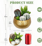 Artificial Cactus Plants Indoor, 7" Assorted Small Faux Succulent in Pots Fake Potted Desk Plant with Gold Bowl Mini Succulents Artificial Cactus Decor for Home Office Bathroom Table Shelf