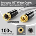 SPECILITE 1/2" 304 Stainless Steel Garden Hose, 125FT Water Pipe with Heavy Duty Metal Nozzle for Yard, Outdoor, Lawn - Flexible, Never Kink & Tangle, Puncture Resistant