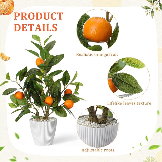 Suncalla 4 Pack Artificial Orange Potted Plants 19.7 Inches Fake Orange Tree Simulation Realistic Fruit Plant with Pot Faux Tree Indoor Decoration for Home Office Living Room Table Desk