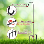EXCMARK Shepherd Hook Adjustable Height 32/24/16’’ 1/2 inch Thick Use at Weddings, Hanging Solar Lights, Lanterns, Bird Feeders, Metal Hanger Hook (Black,32inch). U.S. Patent.