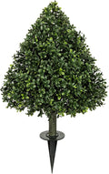 Briful Faux Boxwood Topiary Shrub with Ground Spike, 29.5" Artificial Topiary Trees Outdoors Fake Potted Boxwood Plants for Front Porch Garden Yard Home Decor