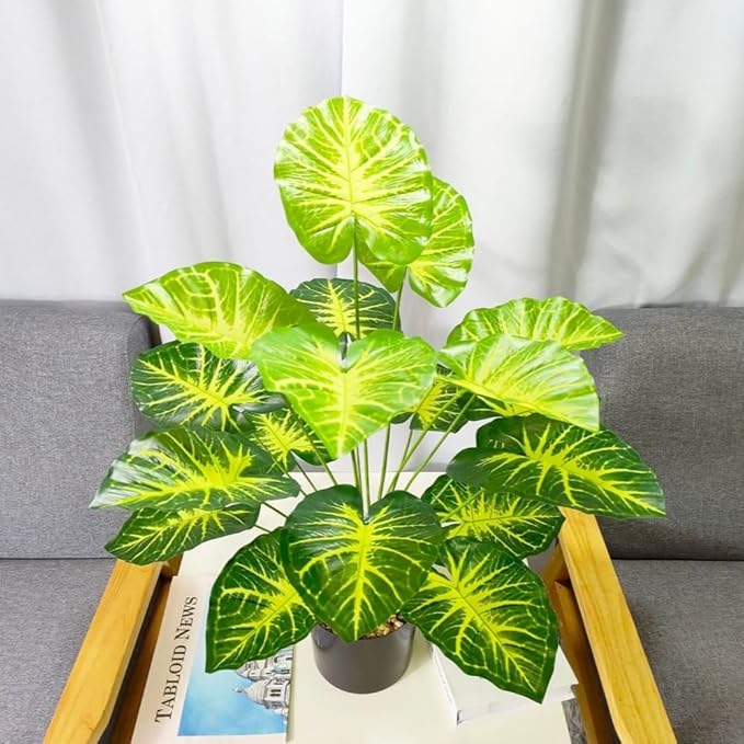 Artificial Caladium Plant with Red and Green Leaves, Red Leaf Artificial Plants Decoration Simulated Bonsai Potted Decor Home Room Party Wedding Office Floor (Light Green(No Flowerpot), 75cm)
