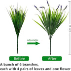 12 Bundles Artificial Grass Fake Plants，Outdoor Fake Monkey Tail Grass with Flowers for Pot UV Resistant Lavender Patio Garden Porch Home Window Hanging Planter Decor Faux Plastic Shrubs(Puper+Green)