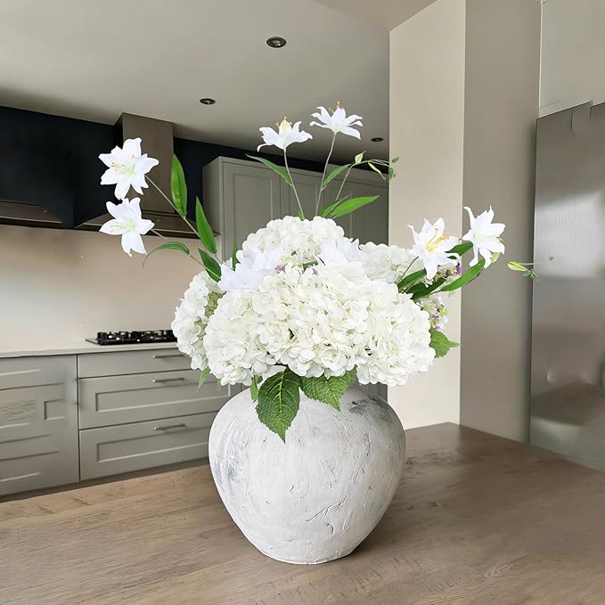 Coferset 4Pcs White Hydrangea Artificial Flowers Lifelike Faux Hydrangea Real Touch Artificial Flowers for Outdoors Home Wedding Christmas Office Party Living Room Decoration,22inch