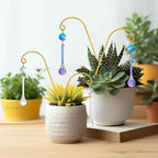 Potted Plant Trellis with Colorful Crystal Sun Catchers, 6.7 Inch Metal Plant Stakes, Fairy Stakes for Mini Potted Plant Decoration for Home Window Garden (4 Pack)