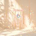 3 Pack Crystal Suncatchers for Window Boho Decor— Pink Plant Inspired Hanging Wind Chimes with Chain Rainbow Prism Indoor Outdoor Home Decor & Plant Lover Gift ﻿