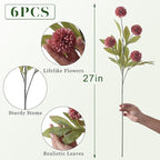 VIERENA 6 Pcs Faux Silk Pompon Mum Artificial Flowers for Vase -27", Bulk Fake Chrysanth Branches with Stems for DIY Bouquet Centerpieces Wedding Fillers Arrangements Shower Decorations (Warm Pink)