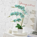 Faux Orchid in Vase Large Artificial Orchid in Ceramic Vase Teal Silk Orchids with Stems Real Look Potted Fake Flowers Arrangement Centerpiece Table Decorations for Home Decor Indoor, Golden Blue