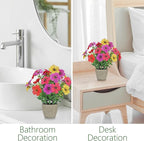 2 Pack Small Fake Plants Potted Artificial Plants Artificial Flowers Potted Faux Flower Daisy with Eucalyptus Leaves for Home Decor Office Room Farmhouse Indoor Table Bathroom Decor （colorful）