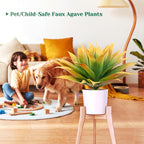2 Pack Artificial Agave Plants 28 Inch Large Size Fake Succulent Stems Realistic UV Resistant Faux Plants for Outdoor Decorating Tropical Plant Greenery Front Porch Decor - 29 Leaves, Yellow