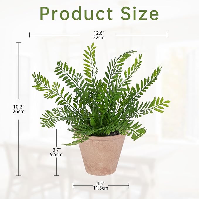 Artificial Fern Potted Plant, 10" Small Fake Plants in Pot, Faux Fern Plant for Home Office Farmhouse Living Room Bathroom Kitchen Tabletop Desk Shelf Decoration
